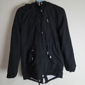 Ambiance Black Faux Fur Hoodie Sherpa Fur Lined Parka Jacket Womens Size S